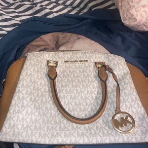Michael Kors Signature White and Brown Satchel